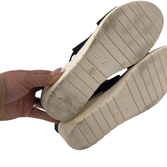 MIA Black Elastic Cross Strappy Wedge Sandals Back Zipper Closure Women Size 9 - Picture 5 of 14